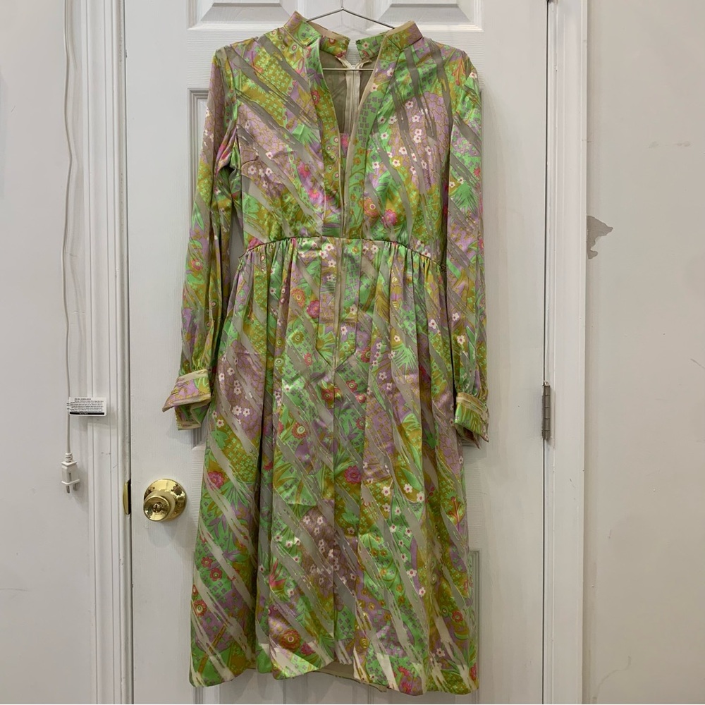 Elinor Simmons for Malcolm Start Long Sleeve Floral Dress in Green and Pink sz 8